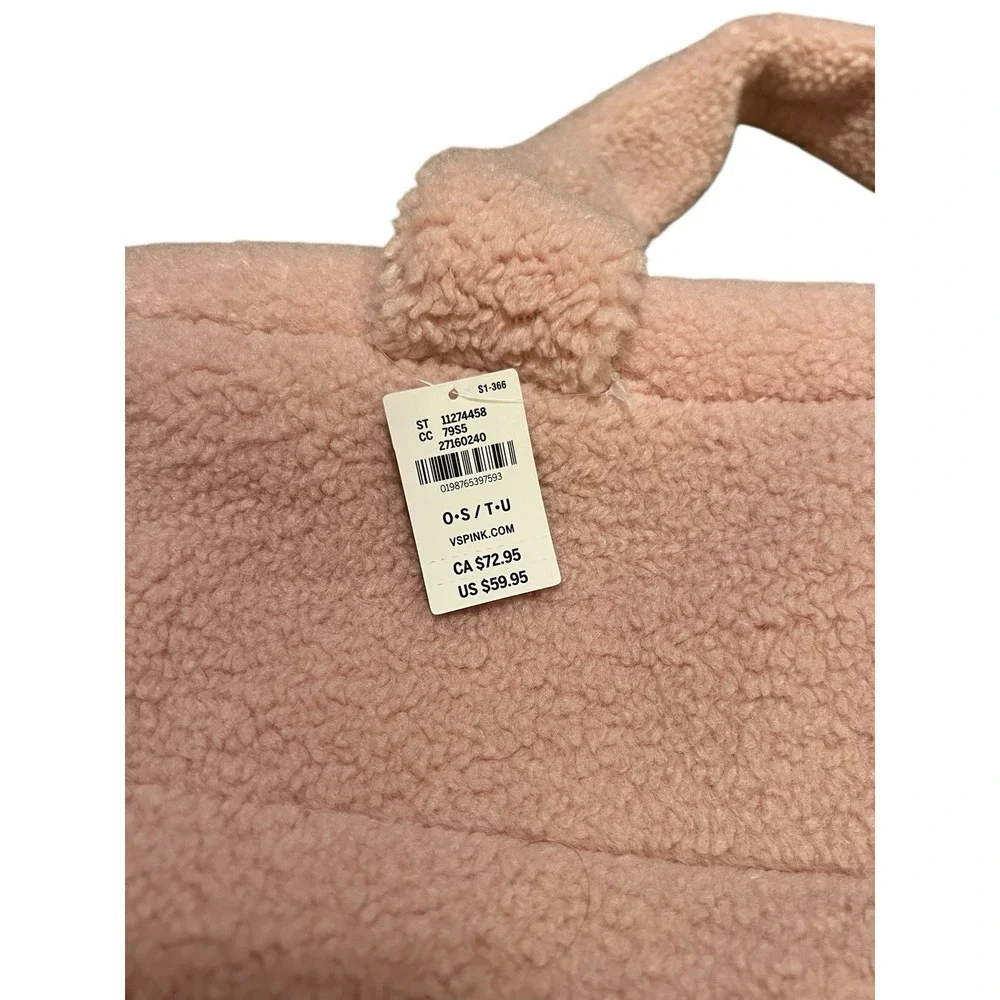 New VICTORIAS‎ SECRET PINK BLUSH SHERPA FLEECE LOGO TOTE BAG with ZIPPER
